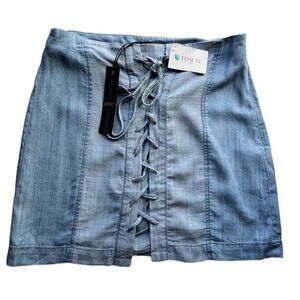 1250C Womens Blue Tencel Side Lace-Up Contrast Skirt Size M